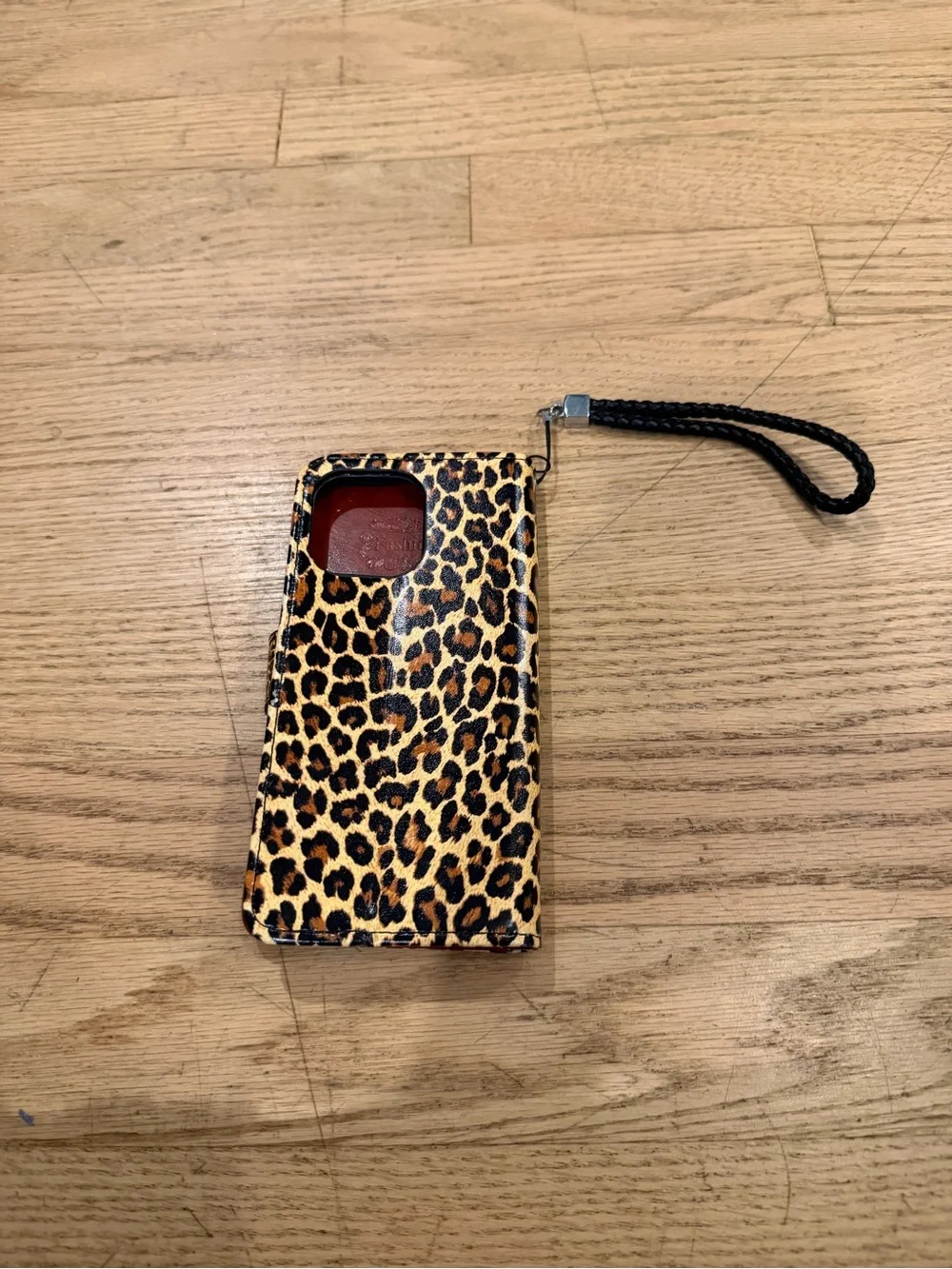 iPhone 15 pro max Leopard Print Phone Wallet Case with Wrist Strap - Brown